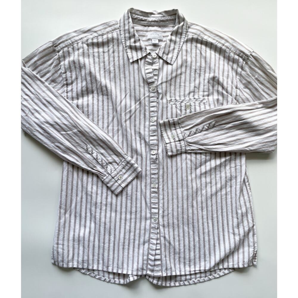 Women's J. Jill White and Taupe Pin Striped Cotton Button Down Size Small